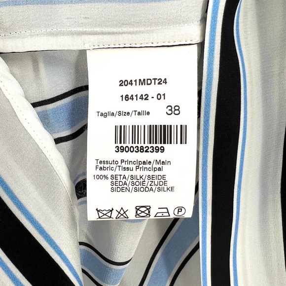 MSGM Shirt Womens 38 XS White Black Striped Silk One Shoulder Asymmetric Top - Picture 11 of 14